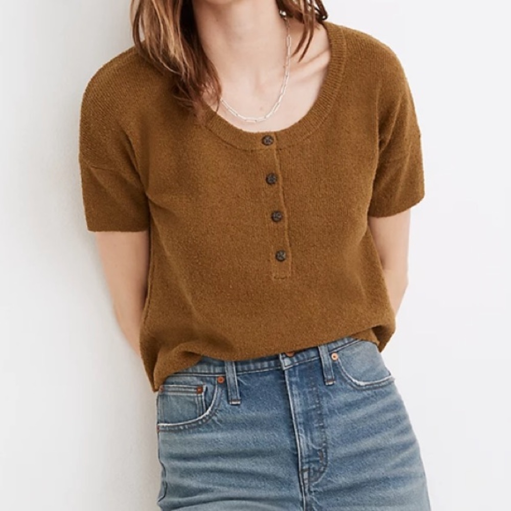 Madewell Olive Green Henley Sweater Tee - Medium